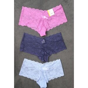 Joyspun Womens 3PK Lace Boyshort Panties Orchid Blue Dark Iris L 12-14 JS662 NEW